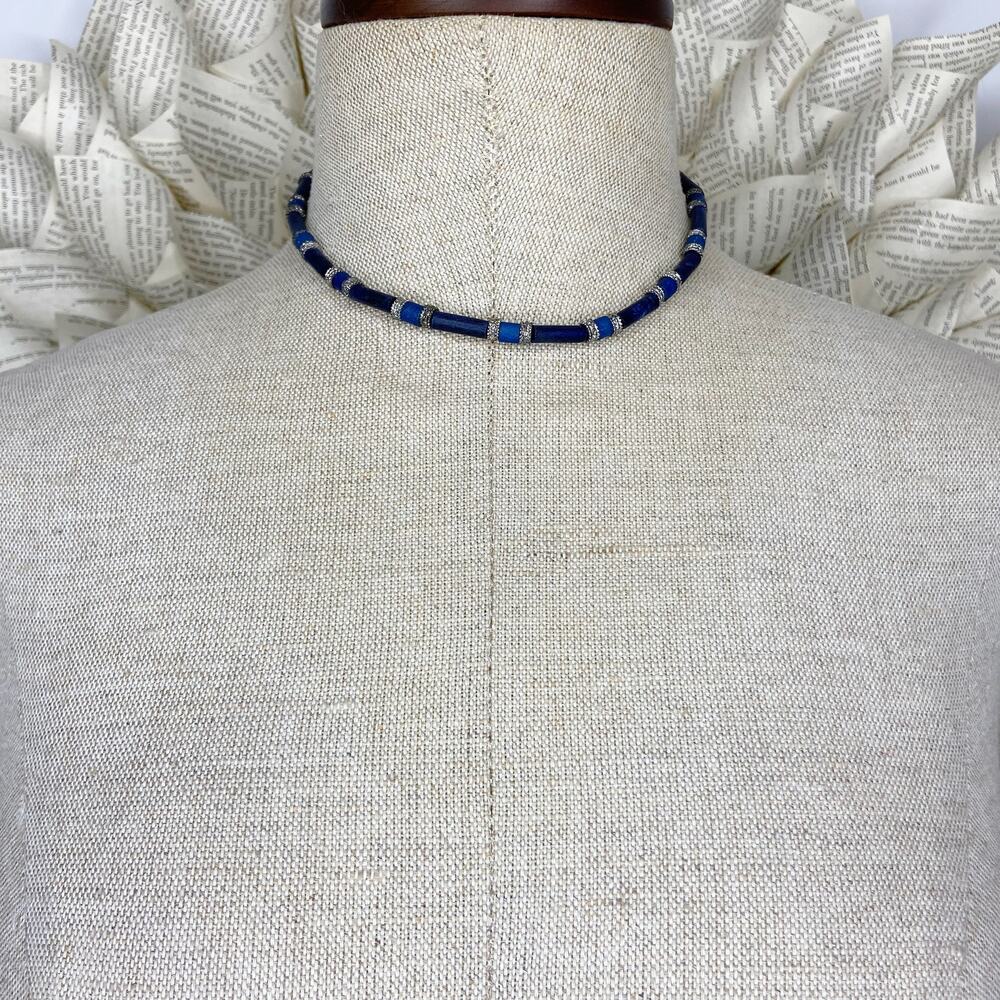 Blue Wood Bead Coconut Girl Necklace